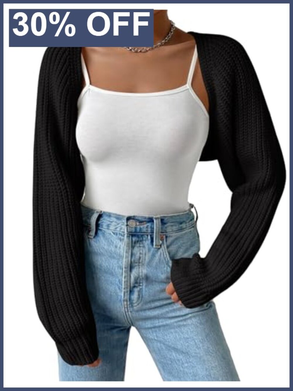 Long Sleeve Open Front Knitted Crop Cardigan Bolero Shrug Sweater